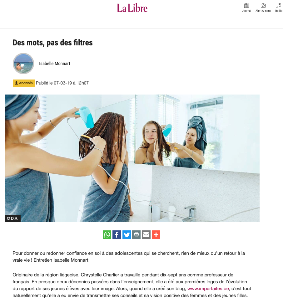 Article La Libre sur Imparfaites