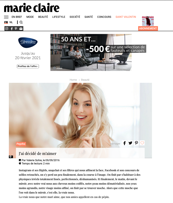Article Marie Claire sur Imparfaites